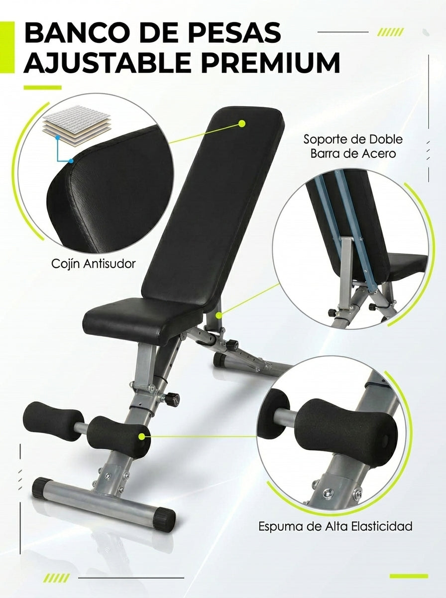 Banco Abdominales Multiposicion 5 Ajustes Rodillos Dobles Acolchado 150 kg Acero