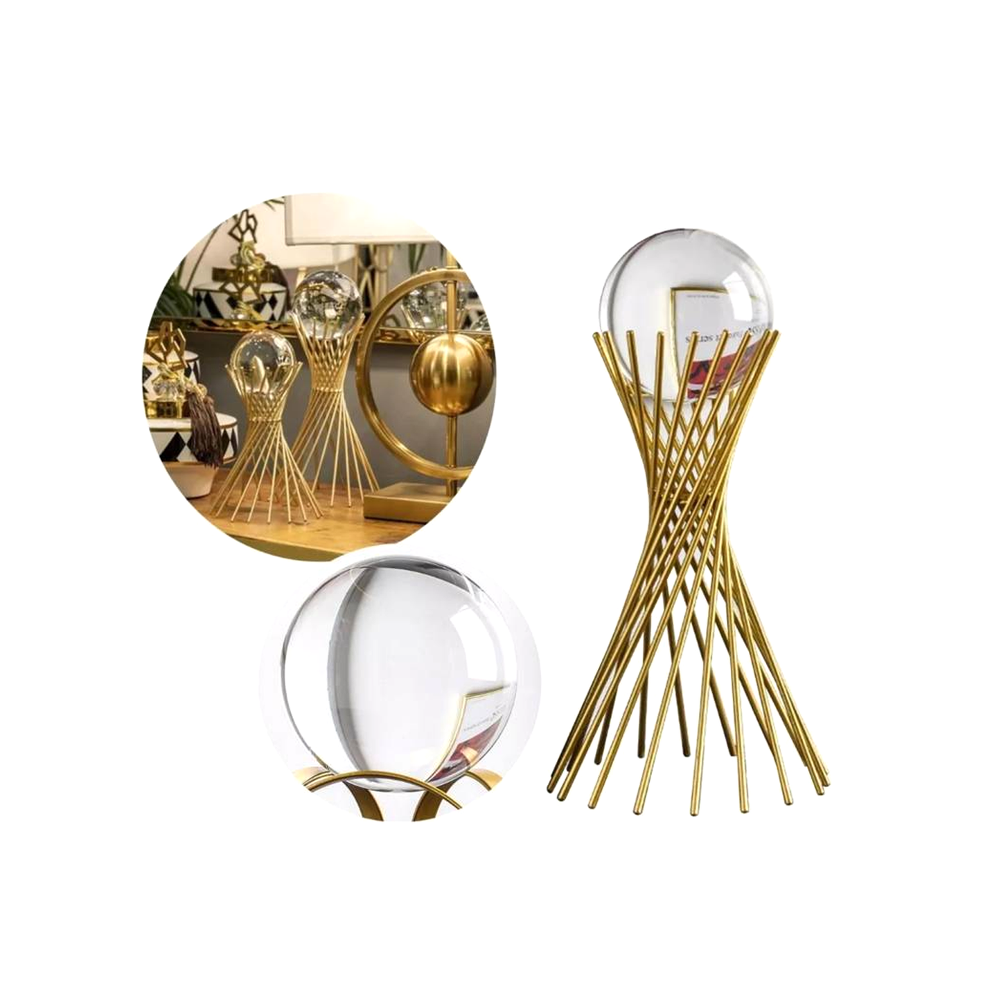 Adorno dorado con bola de vidrio