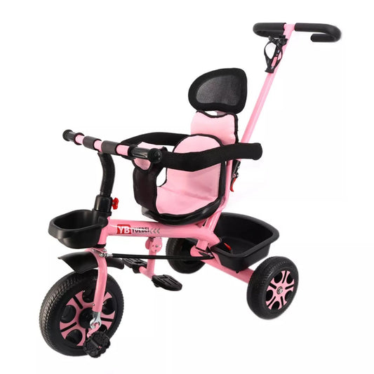 Coche Triciclo 4 en 1 Rosado Asiento Giratorio 360 Reclinable Toldo Pedales Bloqueables 25 kg