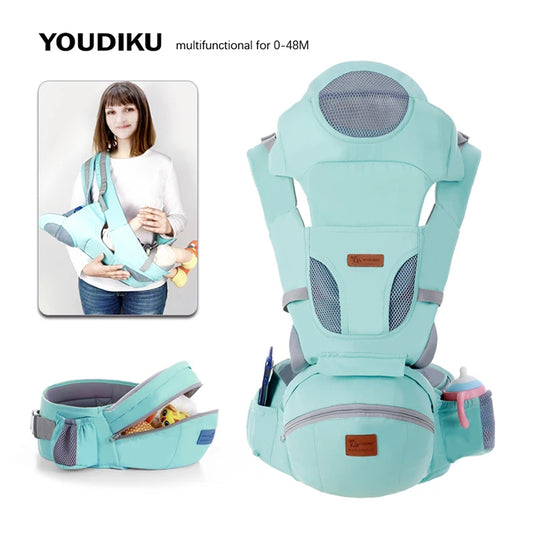 Portabebés Ergonómico Con Soporte Y Bolso Celeste