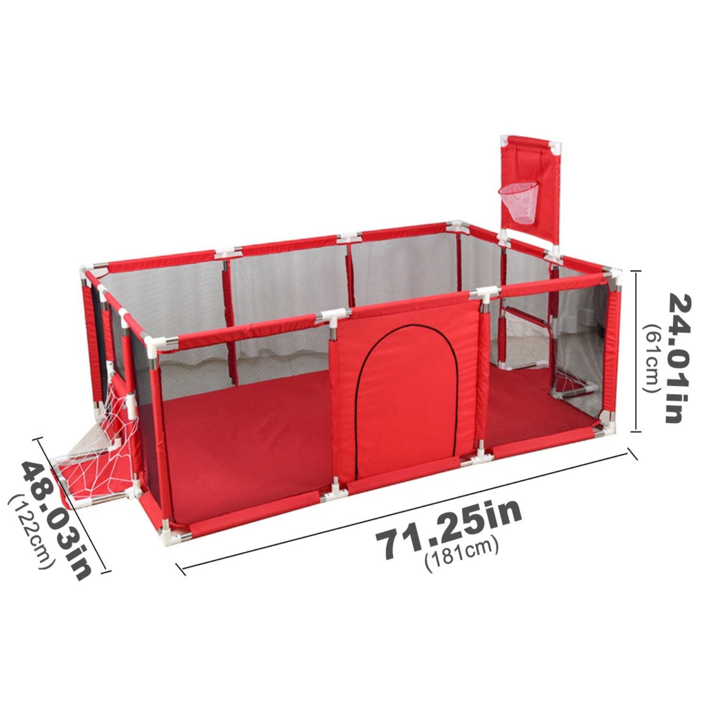 Corral Seguridad Bebes Con Aro De Basket + Pelotas de regalo, 180cm Rojo