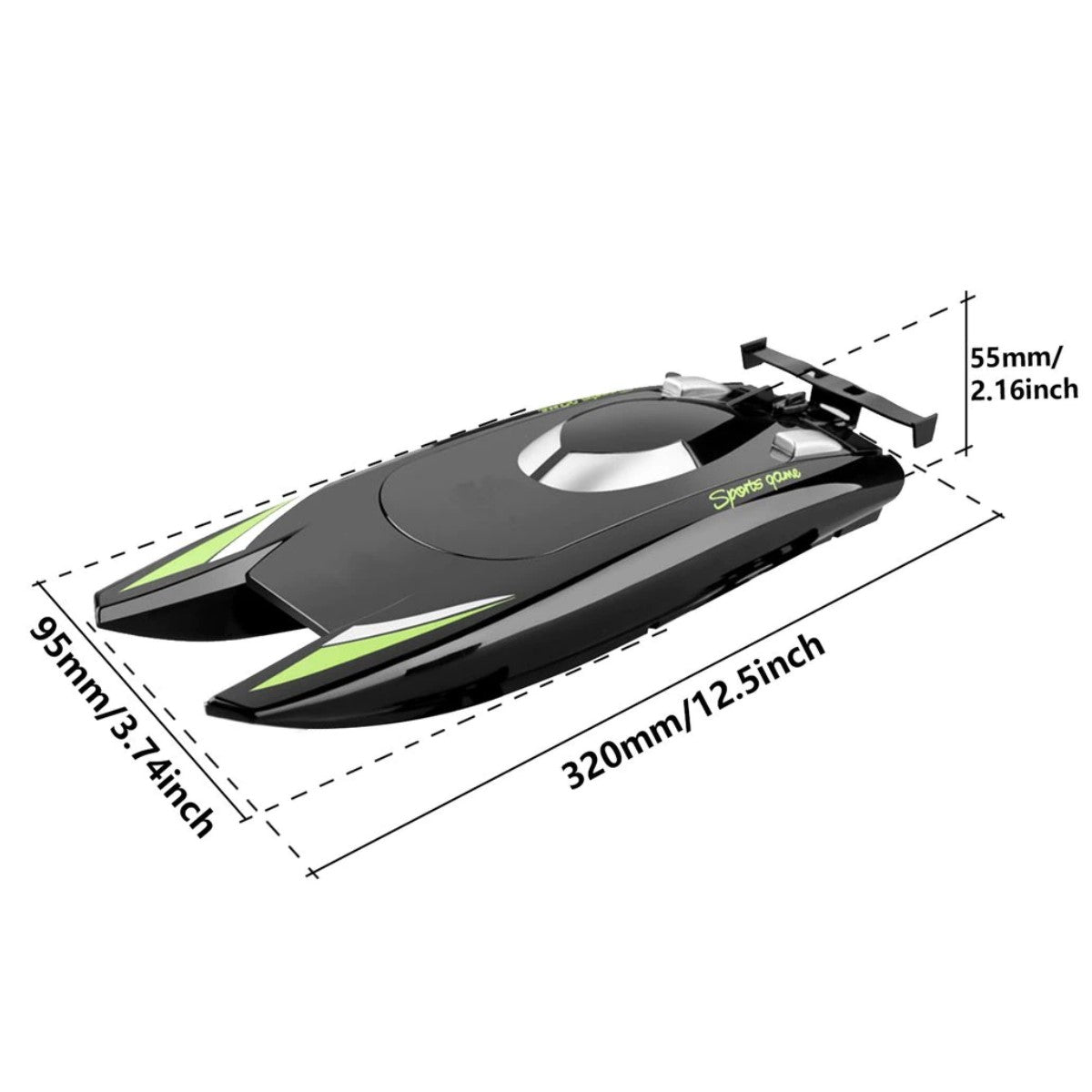 Lancha Juguete A Control Remoto Doble Motor, Negra
