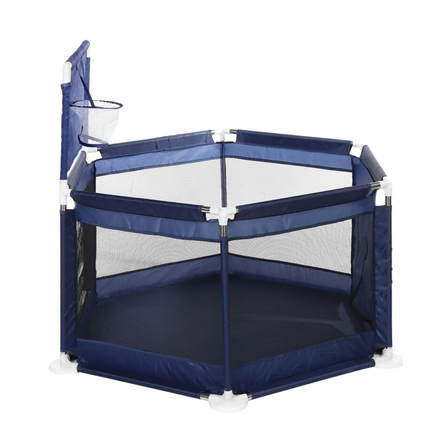 Corral Hexagonal Bebe Azul BPA Free Malla Ventilacion Aro Basketball Puerta Cierre