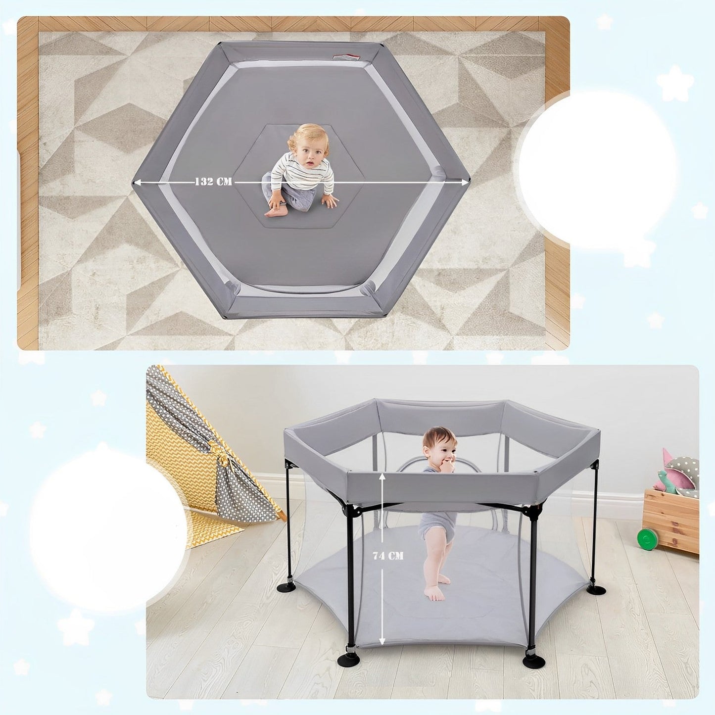 Corral Plegable Infantil Portátil Gris