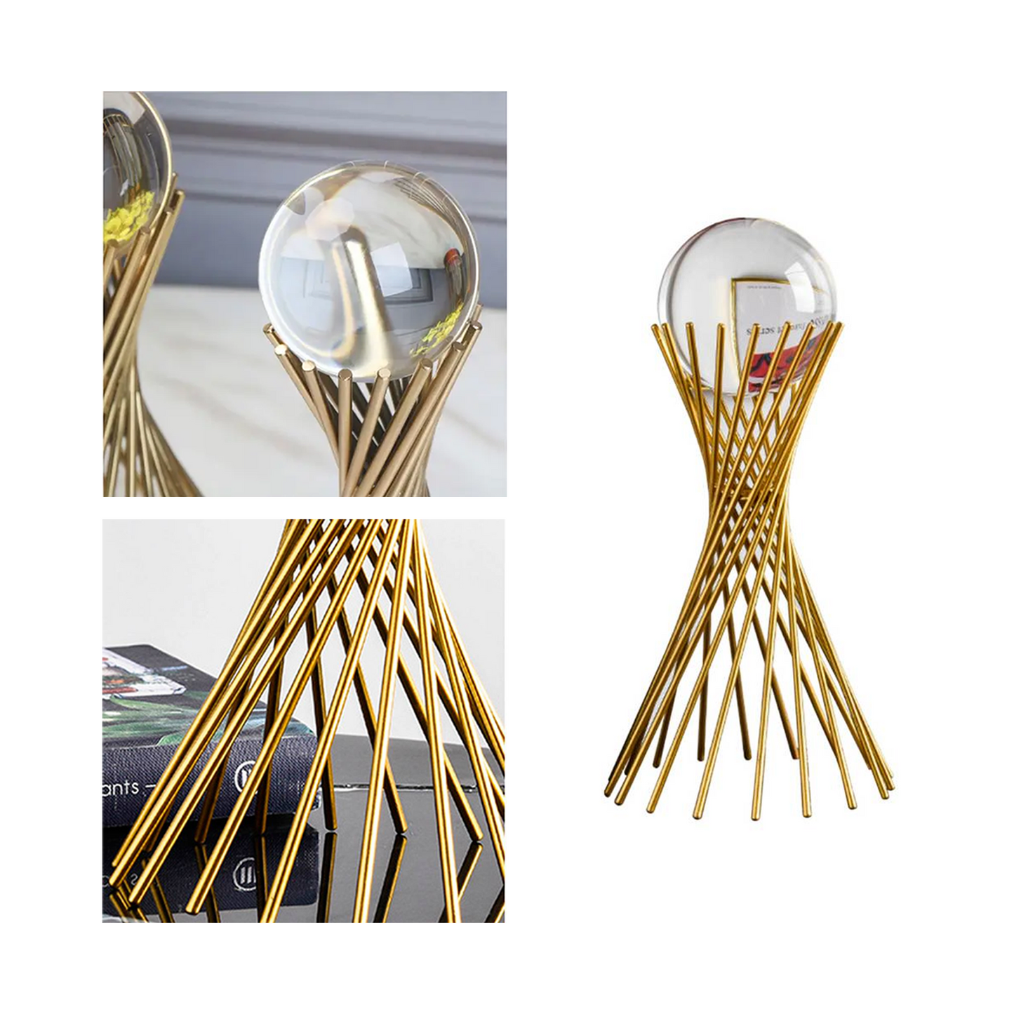 Adorno dorado con bola de vidrio
