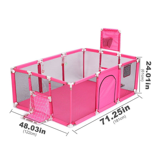 Corral Seguridad Bebes Con Aro De Basket  + Pelotitas, 180cm Rosado