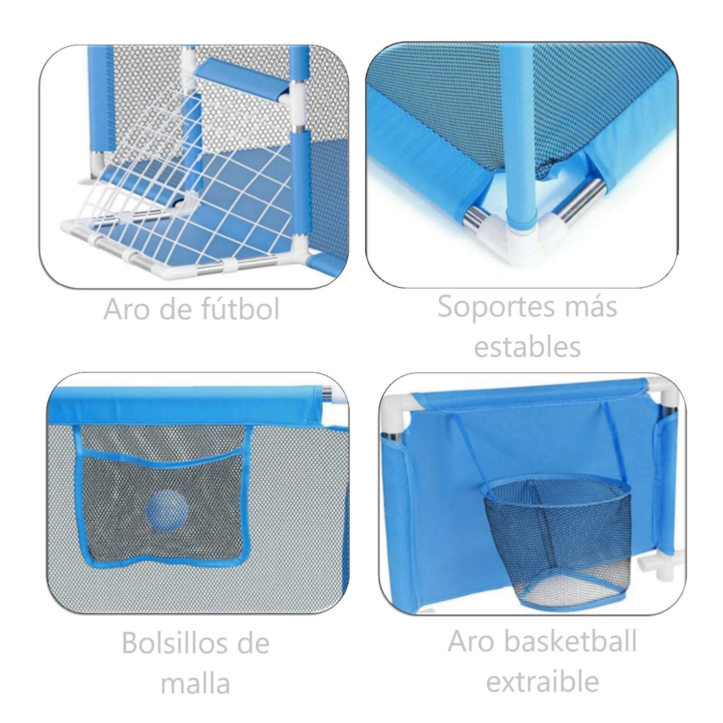 Corral Seguridad Bebes Con Aro De Basket  y arco de futbol + Pelotas 180cm Azul