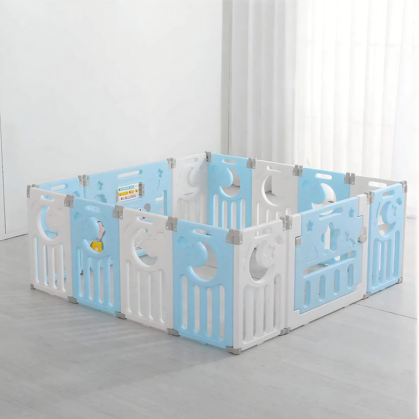 Corral Bebe Modular 8+2 Paneles Celeste Plastico BPA Free Puerta Cierre Lavable