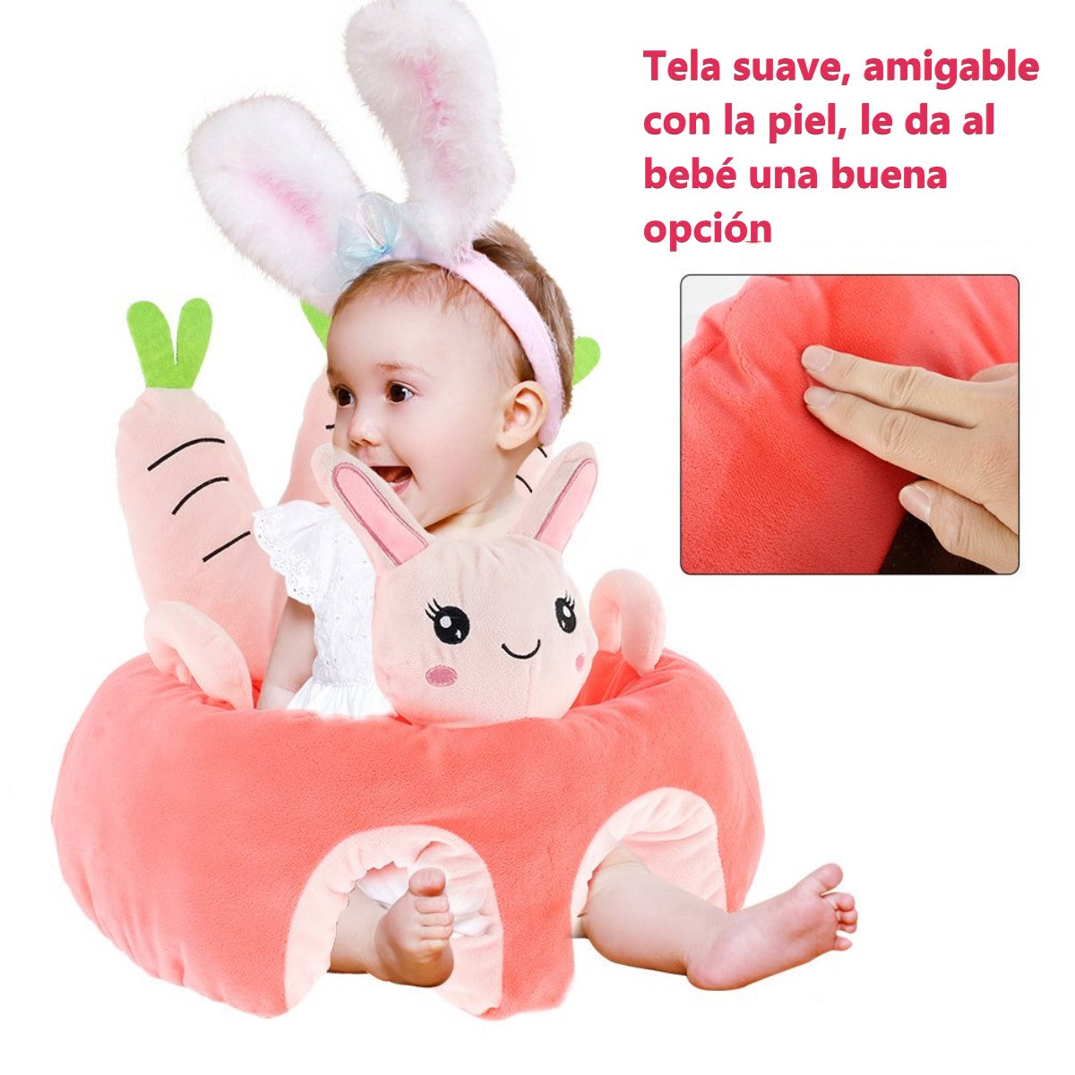 Cojin Asiento Bebe Seguridad Apoyo Conejo Ergonomico Lavable 3-18 Meses