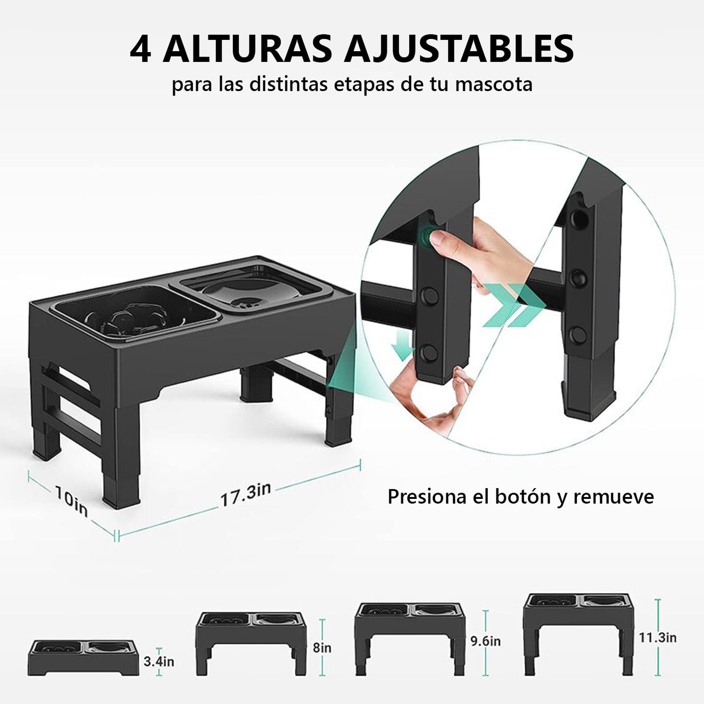 Plato de comida anti derrame y ajustable para mascotas