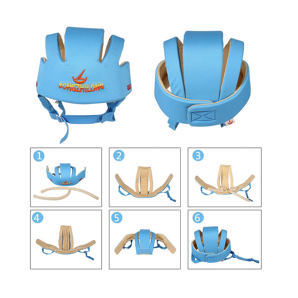 Casco Protección Seguridad Bebe Antigolpes Gateo Celeste