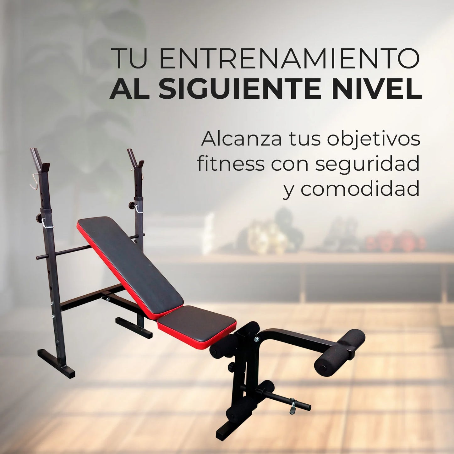 Banco Press Banca Multifuncional Inclinable con Soporte Piernas Barra Ajustable 120 kg