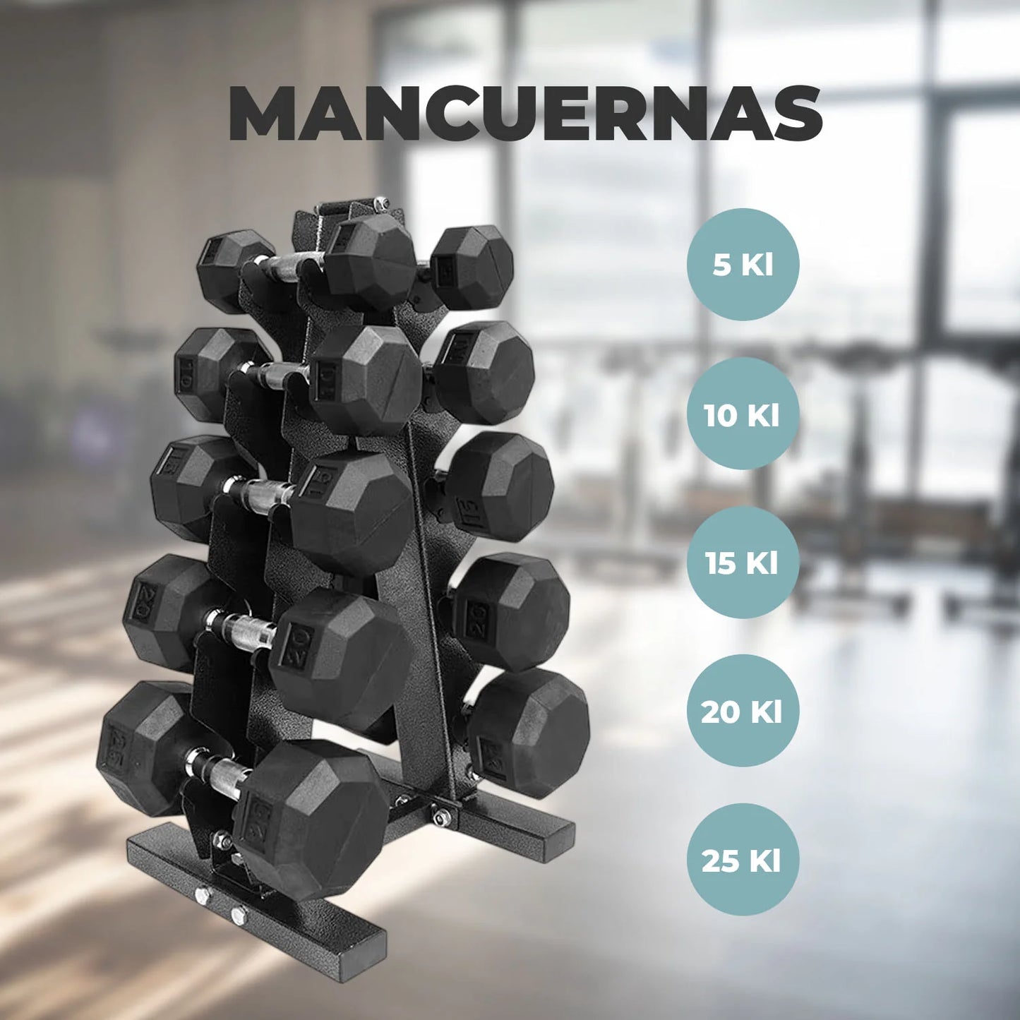 Set Mancuernas 75 Kilos Hexagonales + Rack Profesional