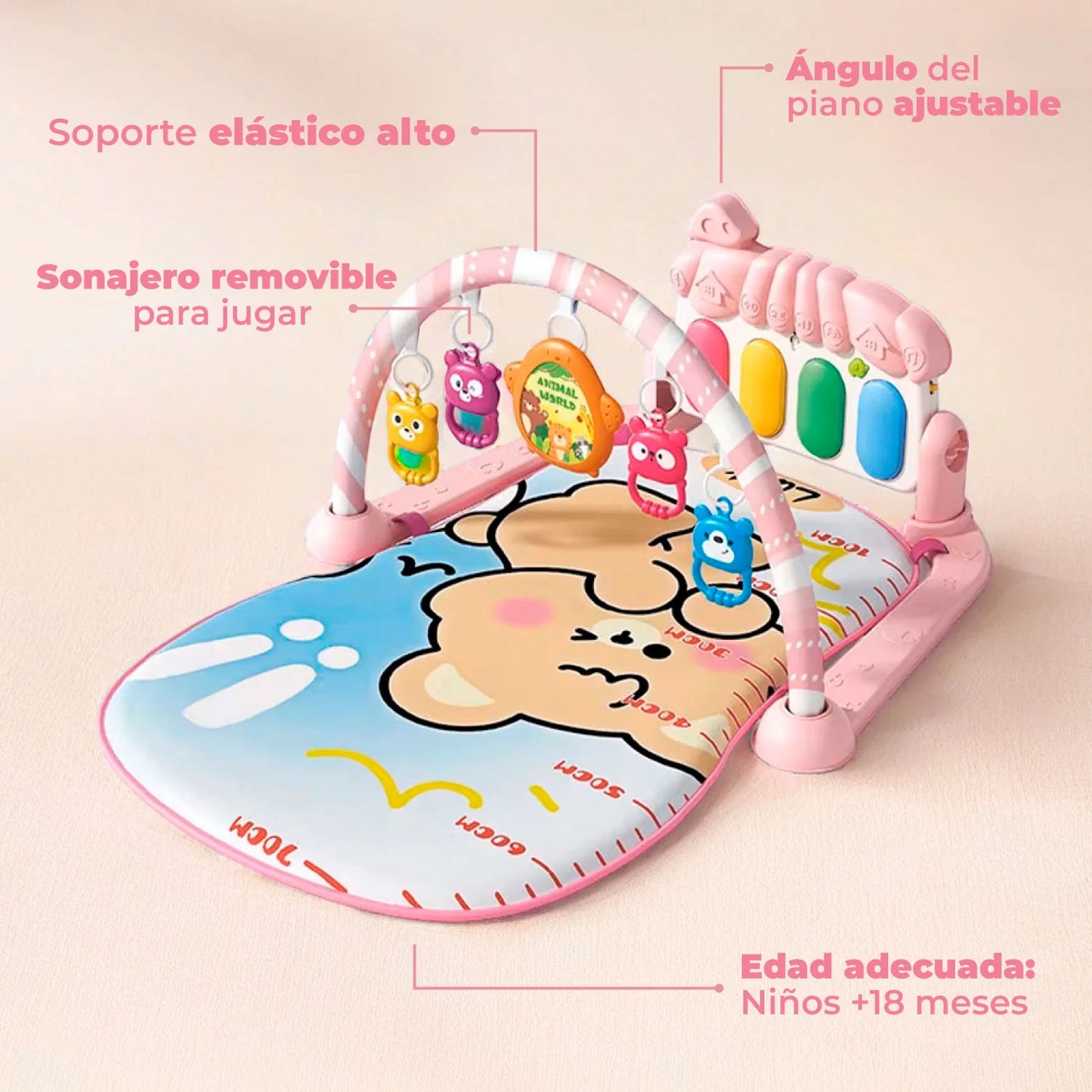 Gimnasio Alfombra Bebe Piano 3 en 1 Little Bear Rosado