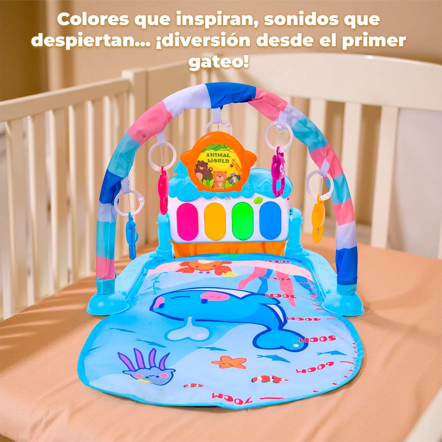 Gimnasio Alfombra Bebe Piano 3 en 1 Fluffy Whale Celeste