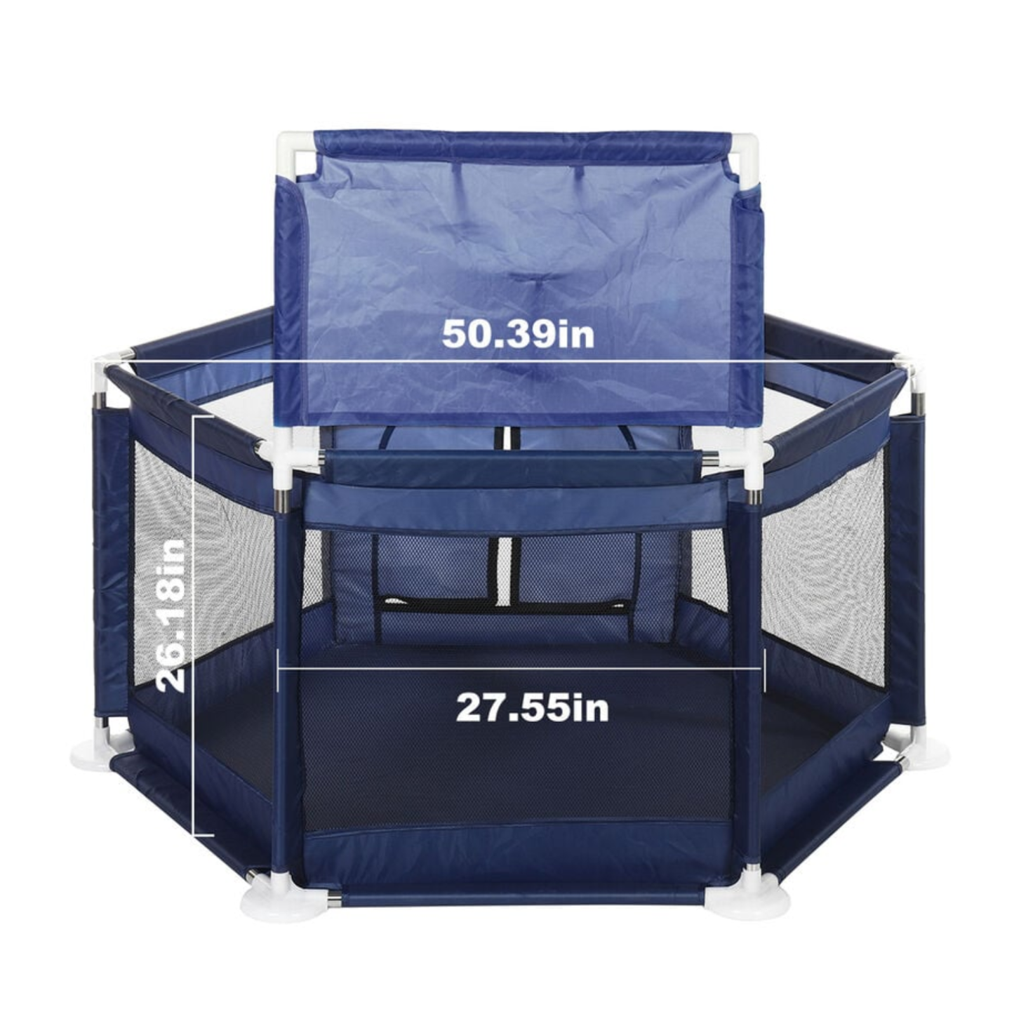 Corral Hexagonal Bebe Azul BPA Free Malla Ventilacion Aro Basketball Puerta Cierre