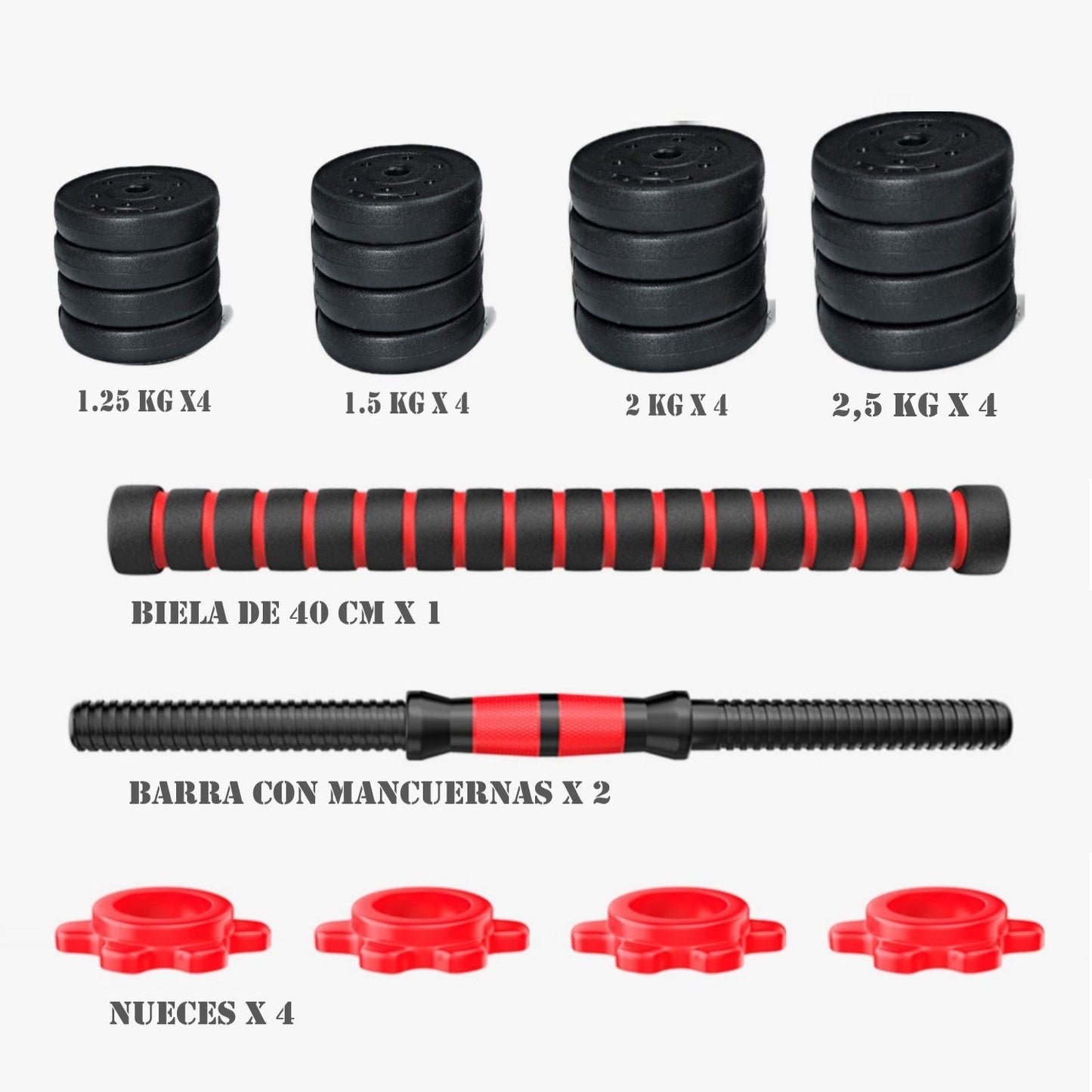 Set de Mancuernas 30 kg mas unión