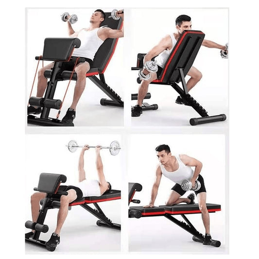 Banco Ejercicios Ajustable Full con Bandas Resistencia Plano Inclinado Declinado 6 Grupos Musculares