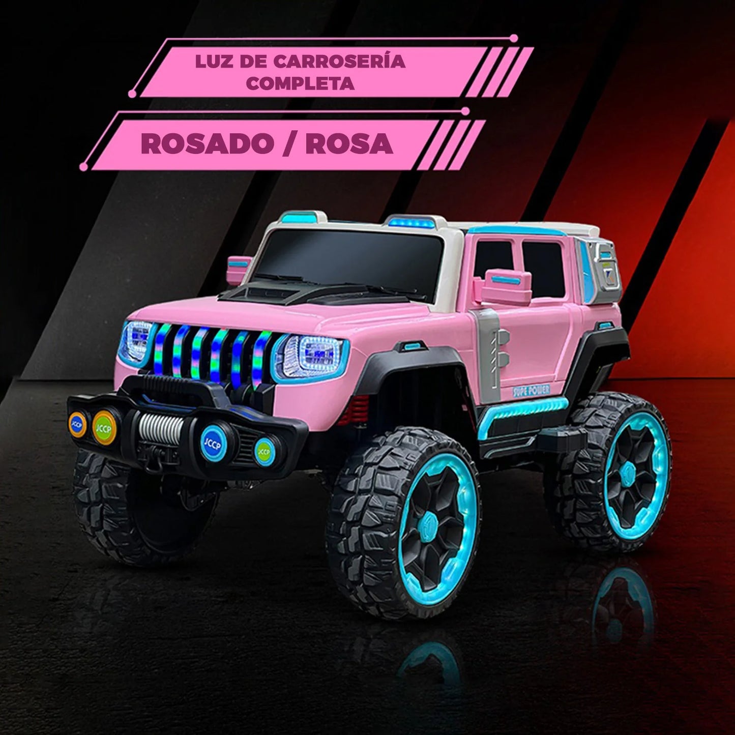 Jeep Eléctrico XXL 4x4 Con Luces Led Sonido y Control Rosado