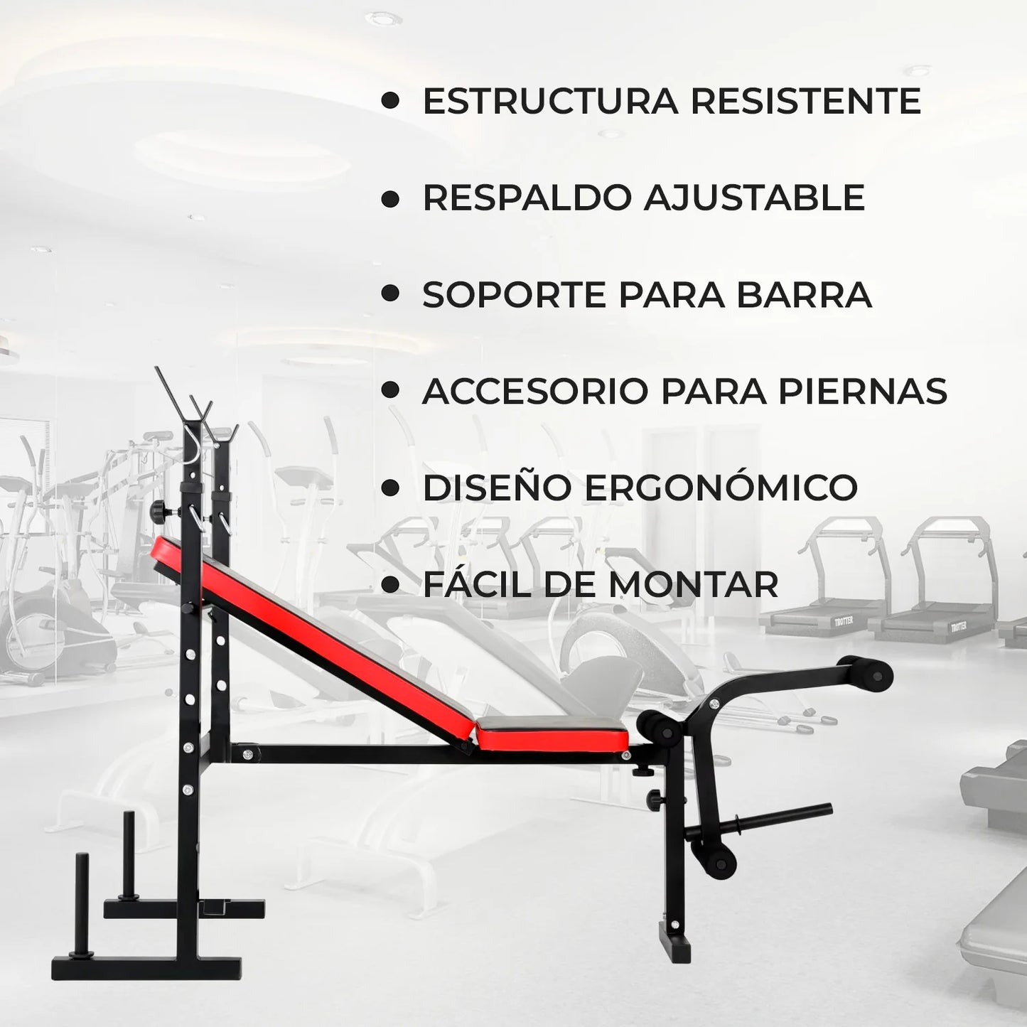 Banco Press Banca Multifuncional Inclinable con Soporte Piernas Barra Ajustable 120 kg