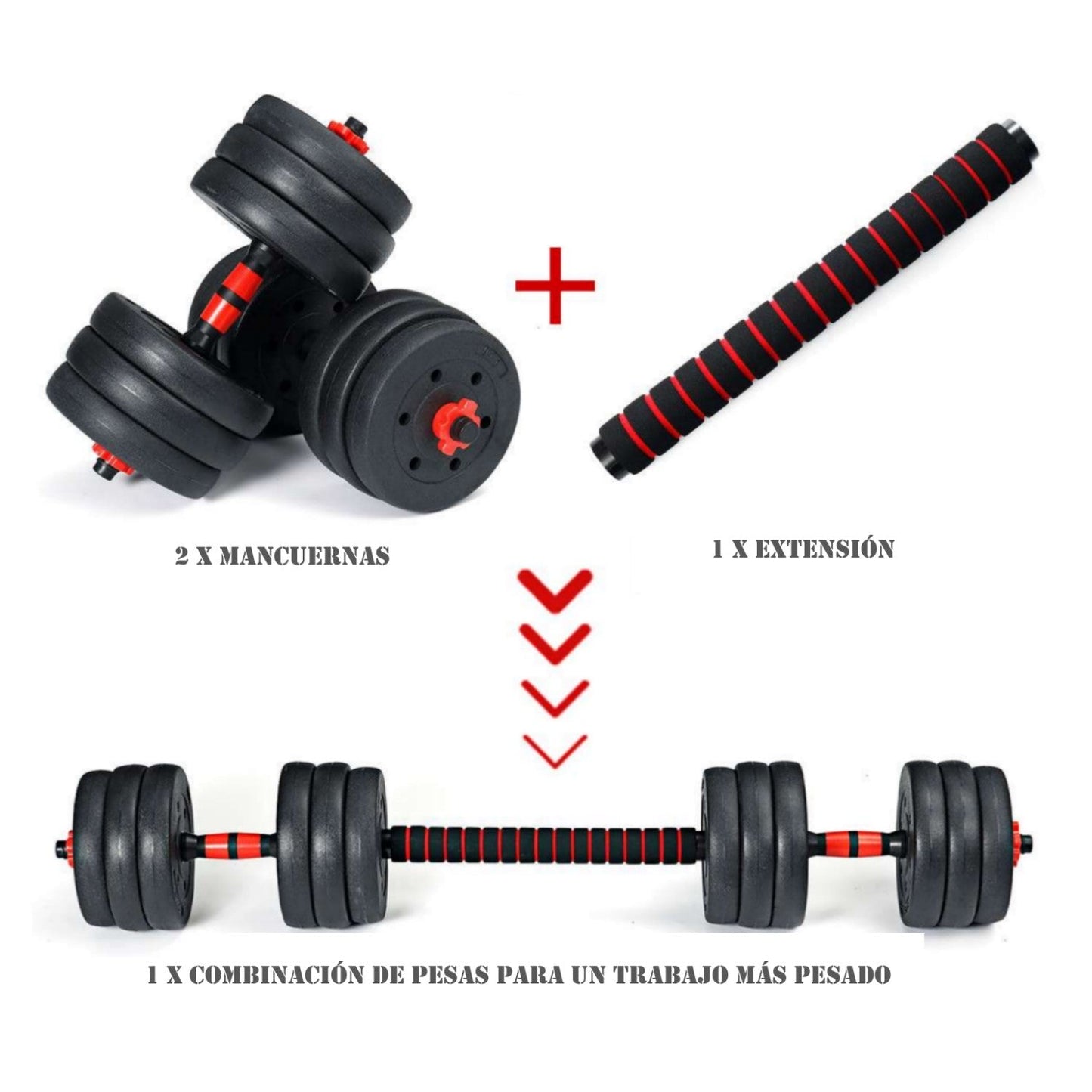 Set de Mancuernas 30 kg mas unión