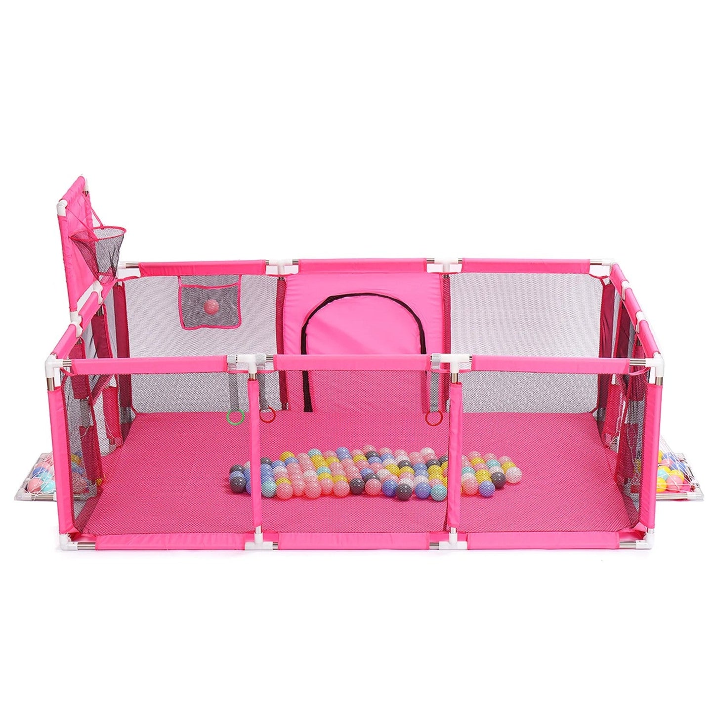Corral Seguridad Bebes Con Aro De Basket  + Pelotitas, 180cm Rosado