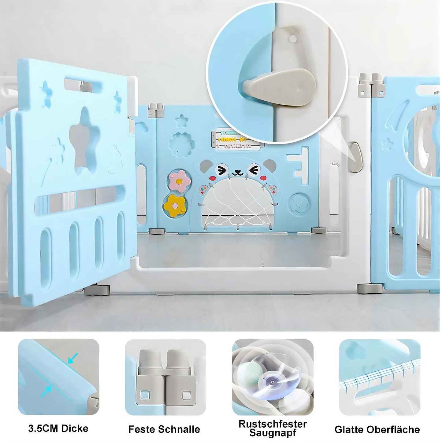 Corral Bebe Modular 8+2 Paneles Celeste Plastico BPA Free Puerta Cierre Lavable