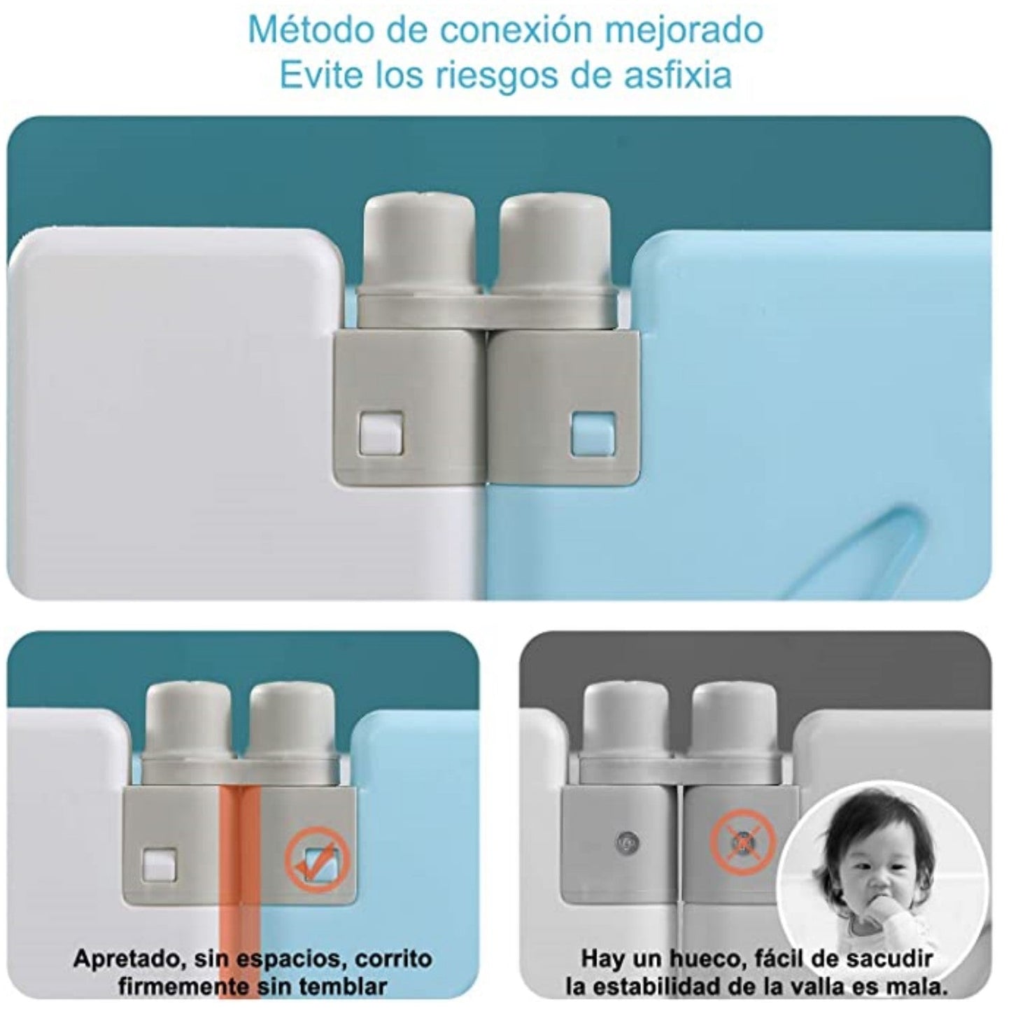 Corral Bebe Modular 8+2 Paneles Celeste Plastico BPA Free Puerta Cierre Lavable