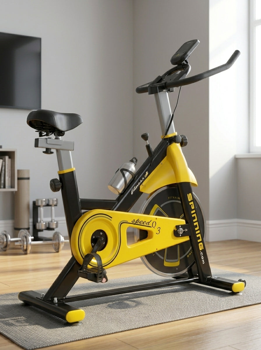 Bicicleta Spinning Profesional Q3 Pro 6 kg Monitor LCD Freno Emergencia Pedales Antideslizantes