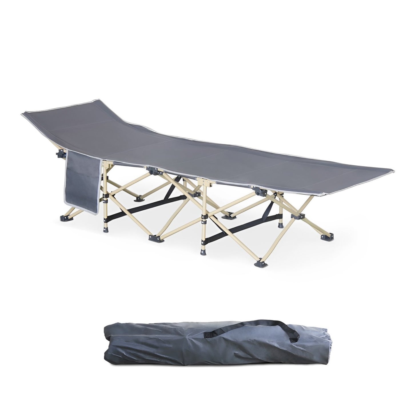Catre Cama Camping Plegable Con Bolso Gris
