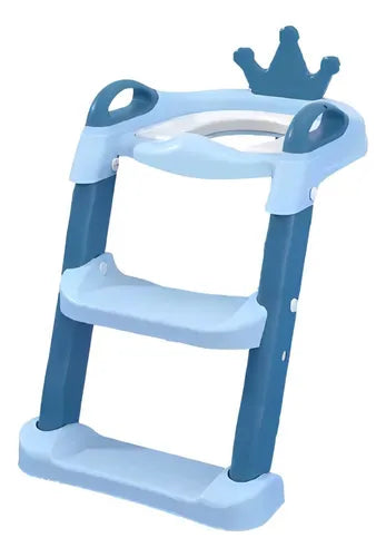 Escalera De Baño Para Niños Diseño Coronita Celeste Y Azul Liso