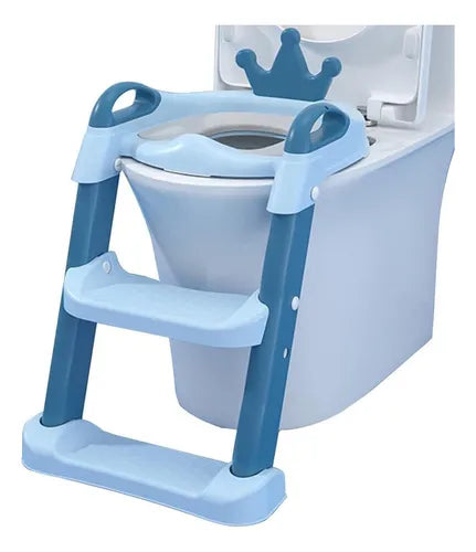 Escalera De Baño Para Niños Diseño Coronita Celeste Y Azul Liso