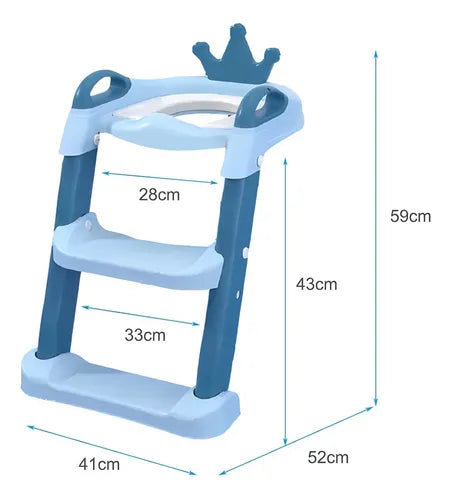 Escalera De Baño Para Niños Diseño Coronita Celeste Y Azul Liso