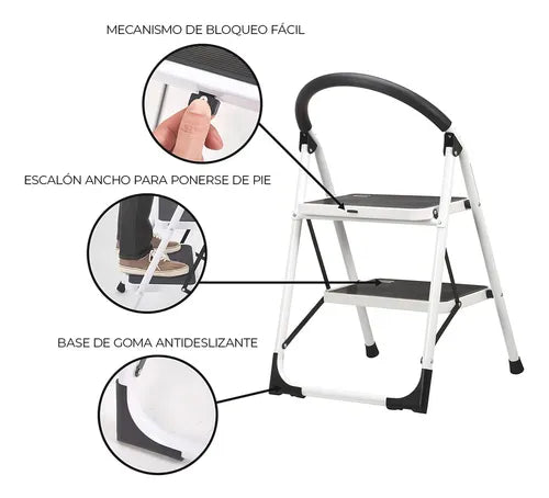 Escalera Piso Escala Plegable 2 Peldaños Resistente Color Blanco
