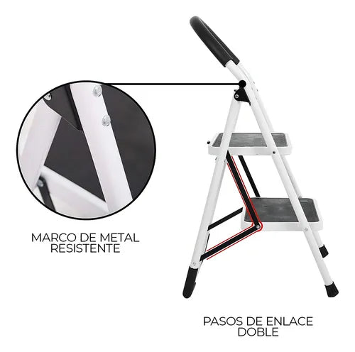 Escalera Piso Escala Plegable 2 Peldaños Resistente Color Blanco