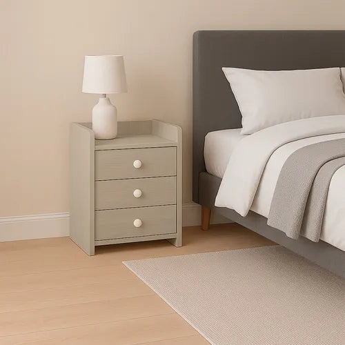 Velador Cajonera Mesa De Noche 3 Niveles Beige 48x33x31 Cm