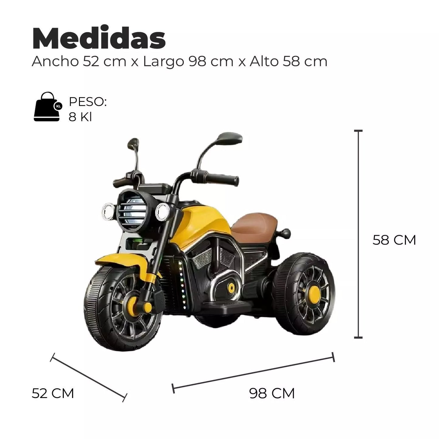 Moto Eléctrica Para Niños Motocicleta Clásica Luz Y Sonidos Amarilla