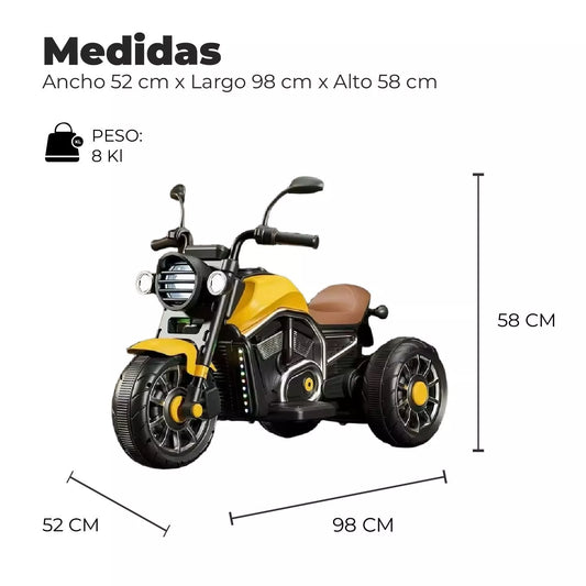 Moto Eléctrica Para Niños Motocicleta Clásica Luz Y Sonidos Amarilla