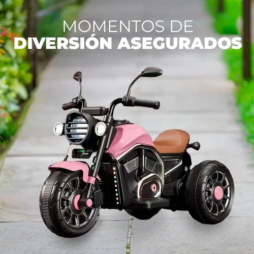 Moto Eléctrica Para Niños Motocicleta Clásica Luz Y Sonidos Rosada