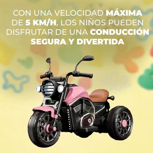 Moto Eléctrica Para Niños Motocicleta Clásica Luz Y Sonidos Rosada
