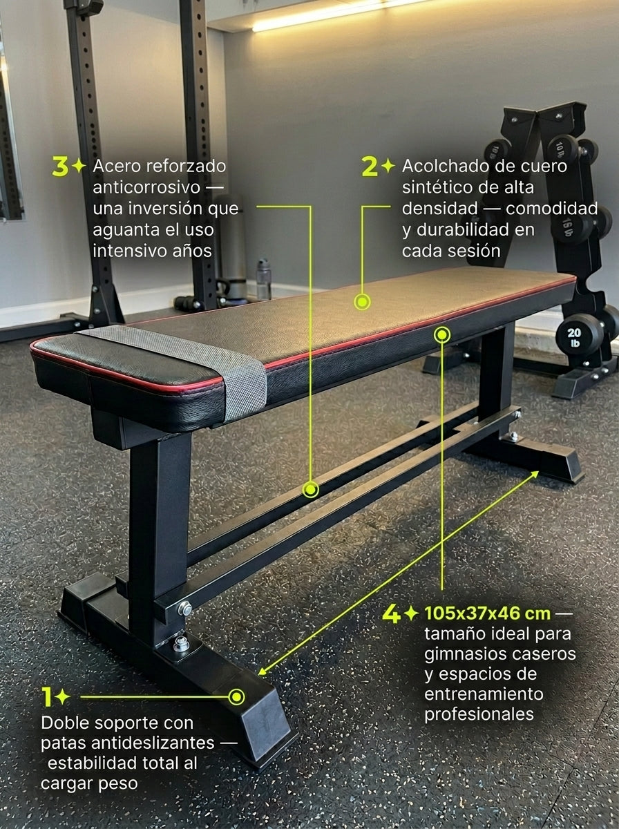 Banca Abdominal Doble Soporte Acolchado Grueso Cuero Sintetico Acero Anticorrosivo 105 cm