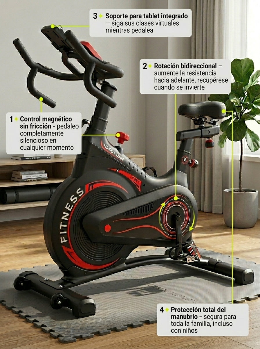 Bicicleta Spinning Magnetica Profesional T2 Disco 8 kg Silenciosa Soporte Tablet Pedales Aluminio