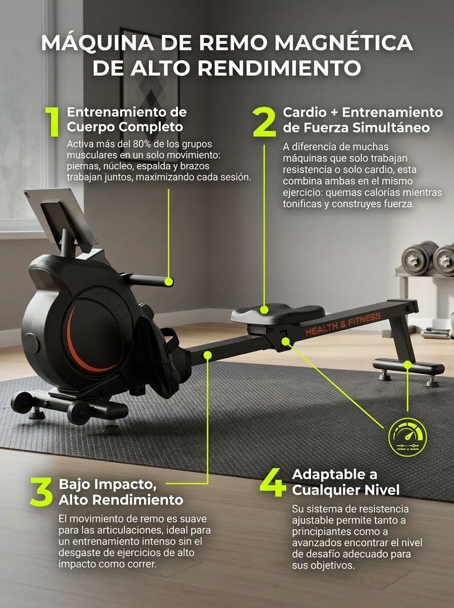 Máquina de Remo Ergonómica Ajustable para Cardio y Entrenamiento Corporal Total en Casa