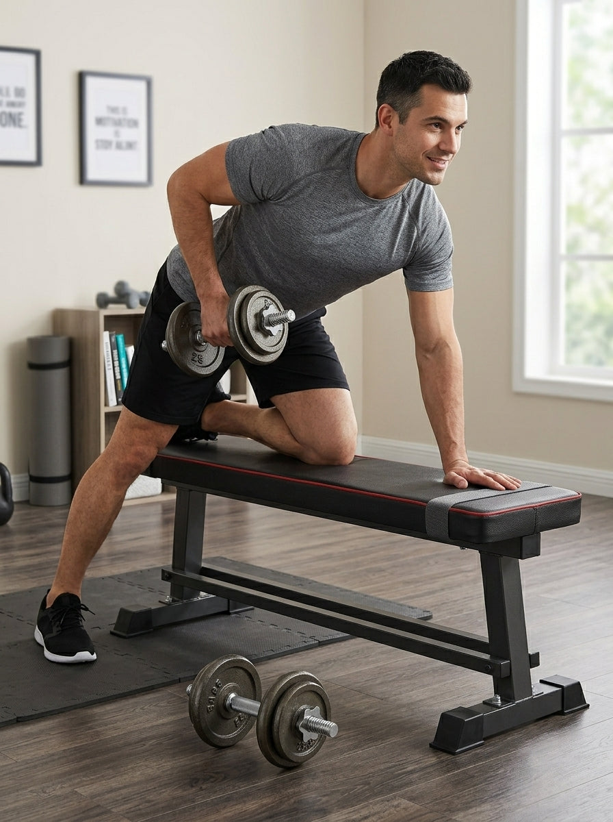 Banca Abdominal Doble Soporte Acolchado Grueso Cuero Sintetico Acero Anticorrosivo 105 cm