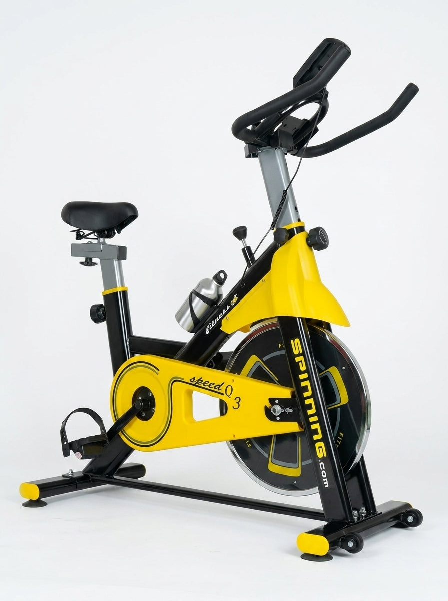 Bicicleta Spinning Profesional Q3 Pro 6 kg Monitor LCD Freno Emergencia Pedales Antideslizantes