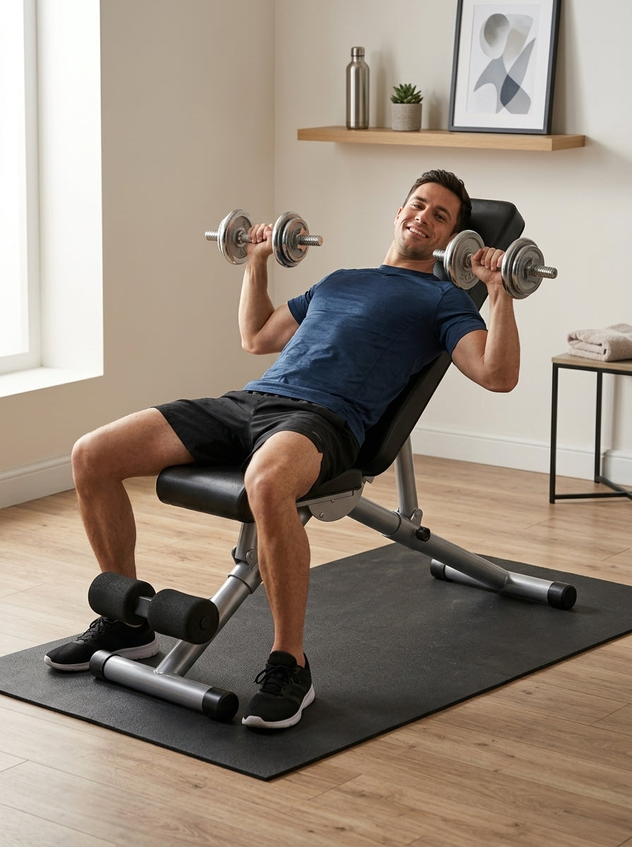 Banco Abdominales Multiposicion 5 Ajustes Rodillos Dobles Acolchado 150 kg Acero