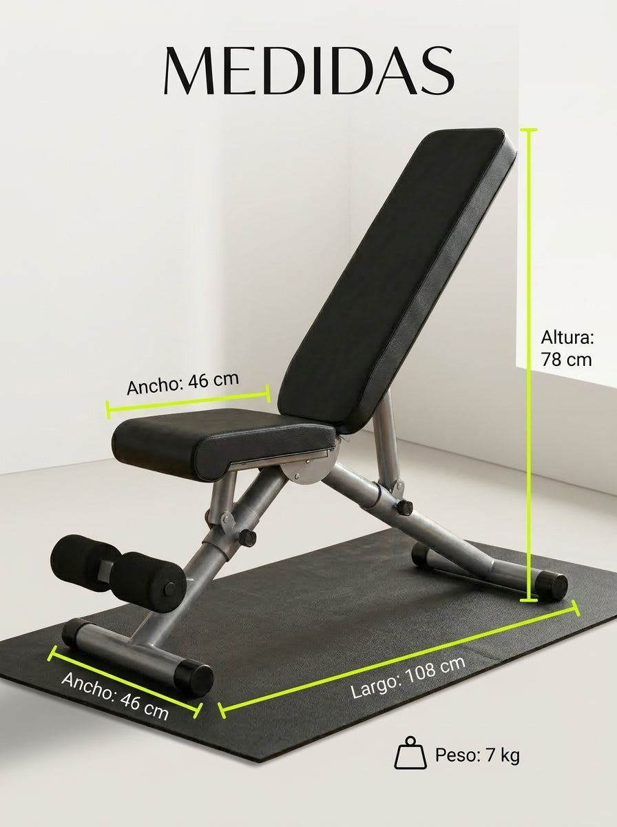Banco Abdominales Multiposicion 5 Ajustes Rodillos Dobles Acolchado 150 kg Acero