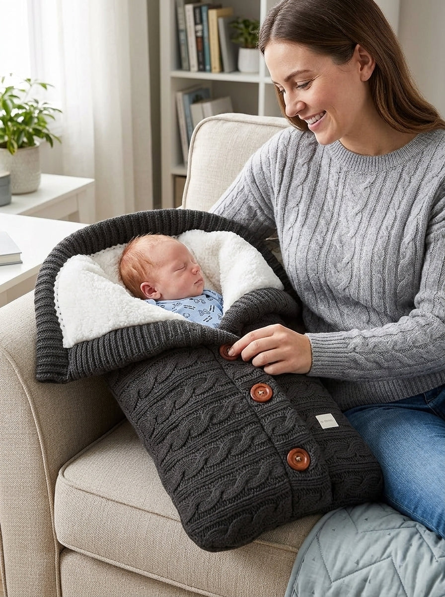 Saco Dormir Manta Bebe Recien Nacido Ultrasuave Negro Terciopelo Chiporro Cierre Botones Multiuso