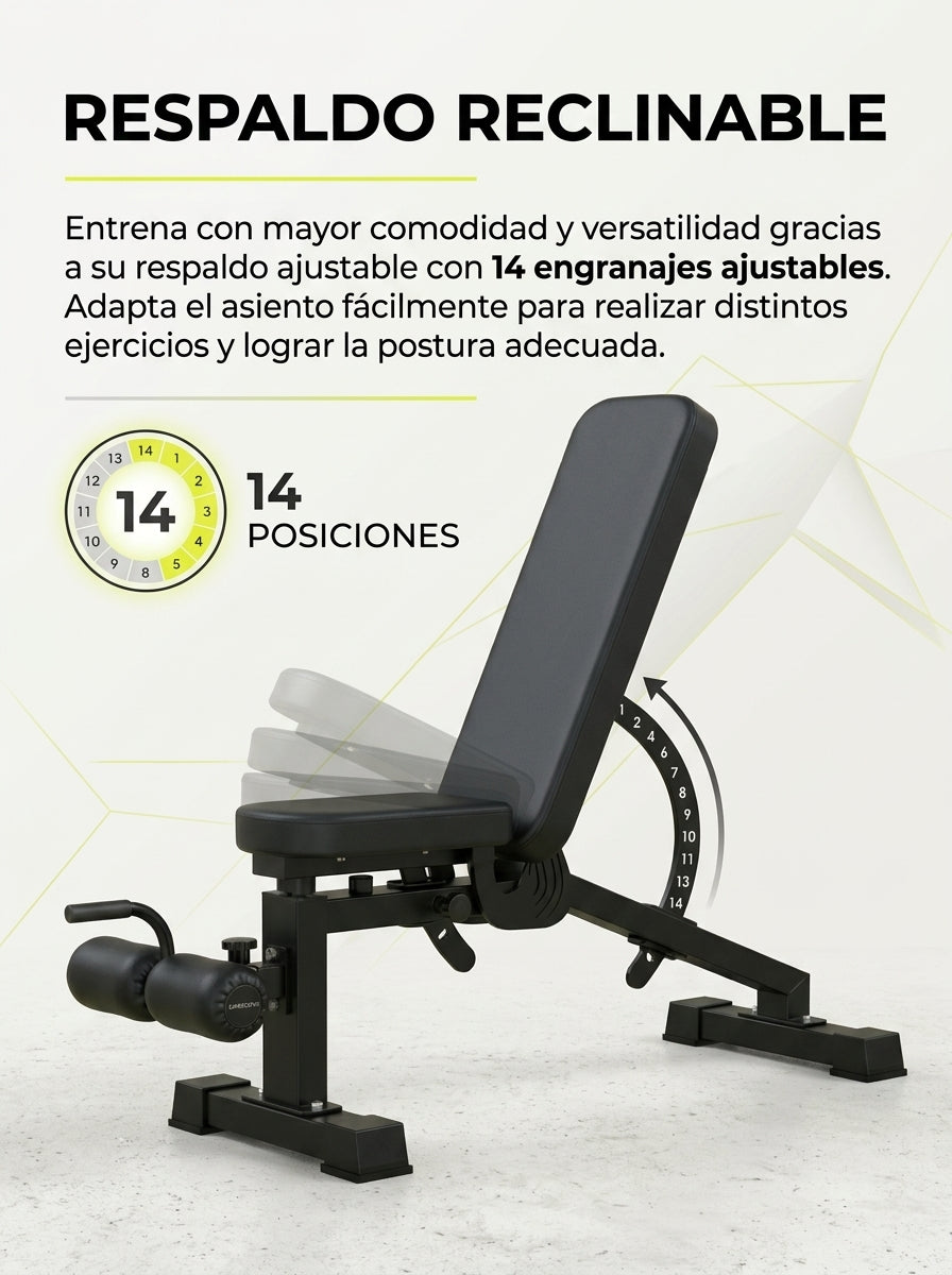 Banco de Pesas Multifuncional Ajustable 14 Posiciones para Press Banca, Abdominales y Mancuernas