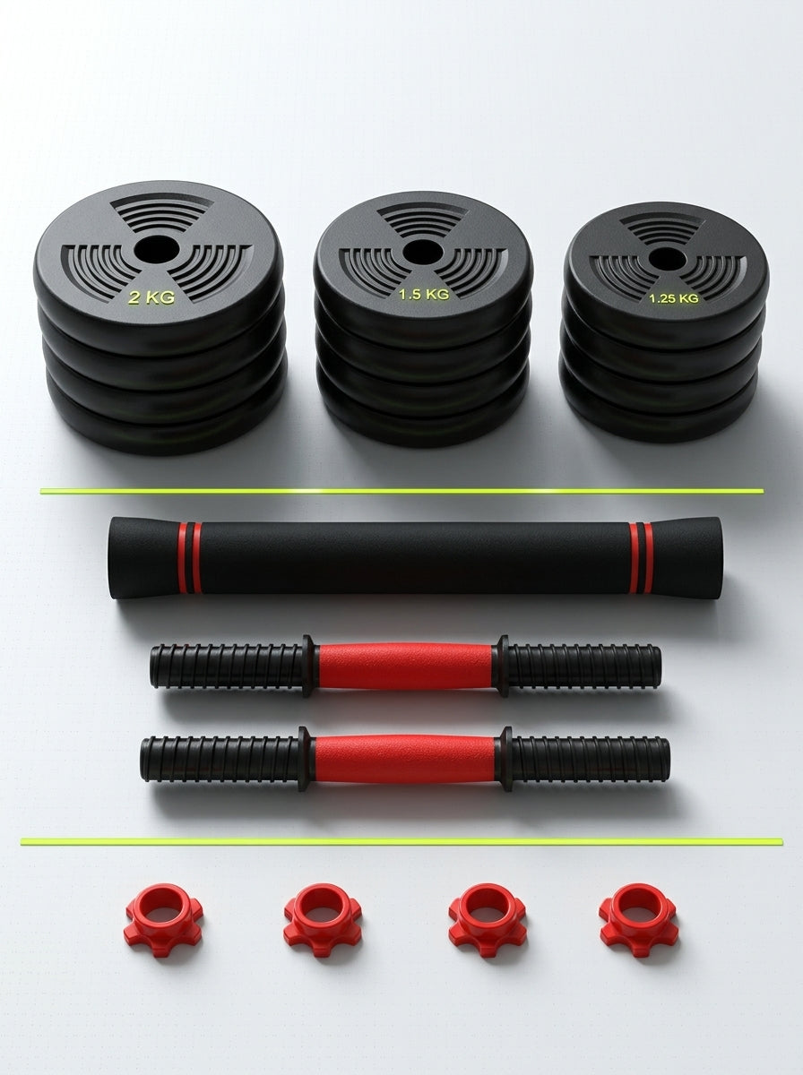 Set Mancuernas 10 kg Ajustable con Union Barra Red Discos Hierro Esponja 20 mm